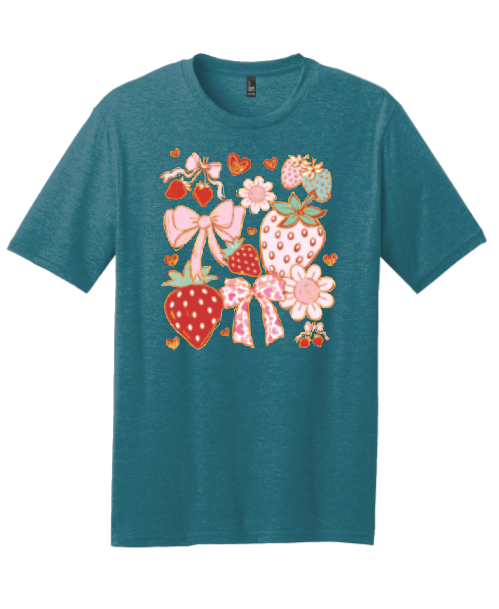 Strawberries and Bows Teal District T-shirt - Adult and Youth Sizes - Olivia Fundraiser Shirt - DM108