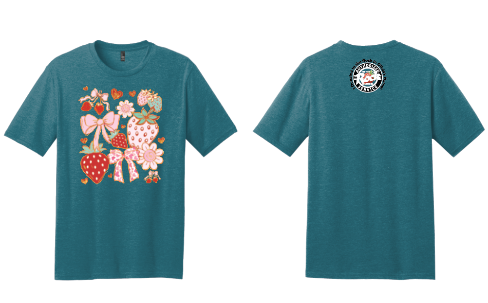Strawberries and Bows Teal District T-shirt - Adult and Youth Sizes - Olivia Fundraiser Shirt - DM108