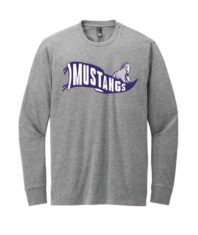 Mustangs Flag Grey Frost Long Sleeve Shirt - Youth and Adult sizes - DT109 and DT132Y District