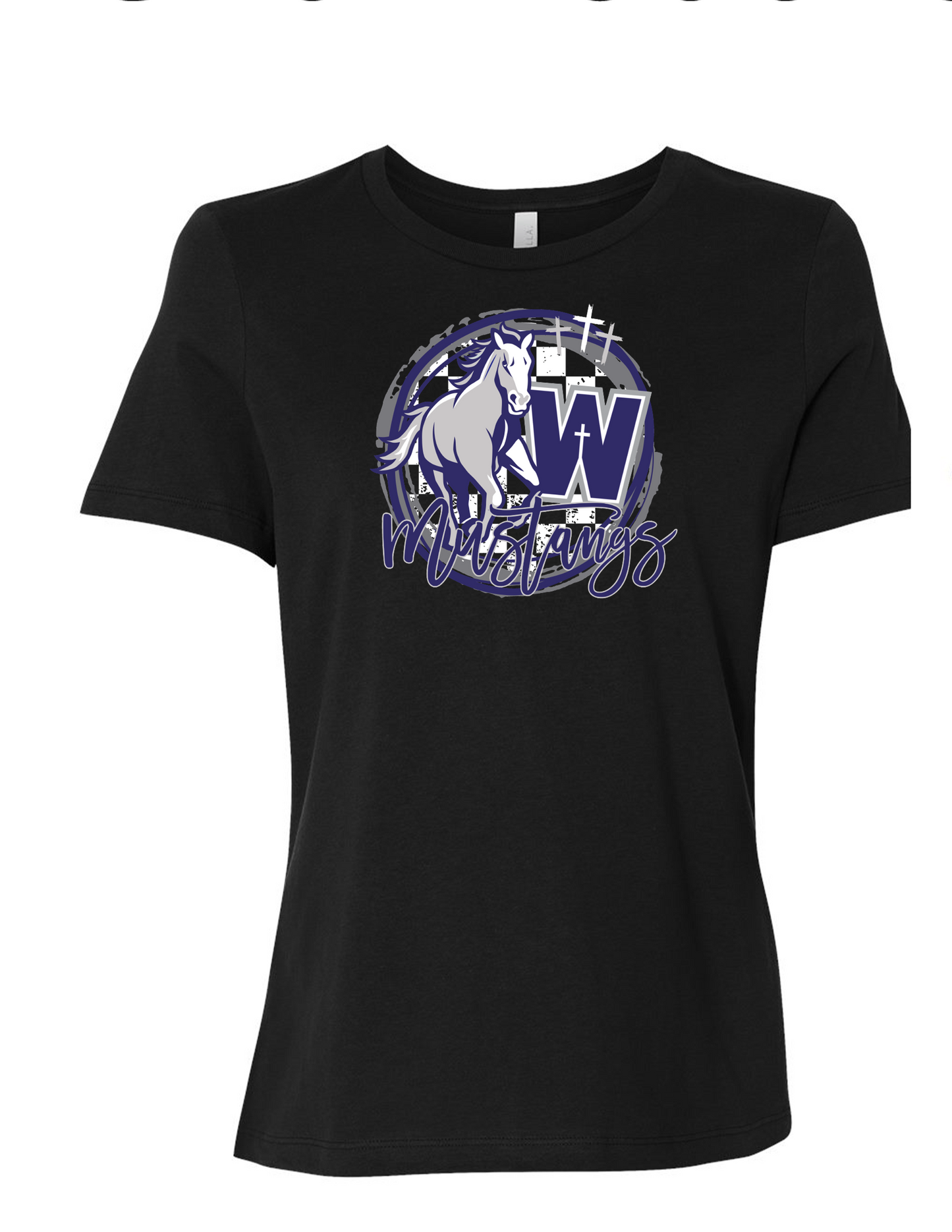 Mustang Circle Graphic T-shirt - Womens - Black, Grey, White - Gildan Soft Style Women's T-shirt