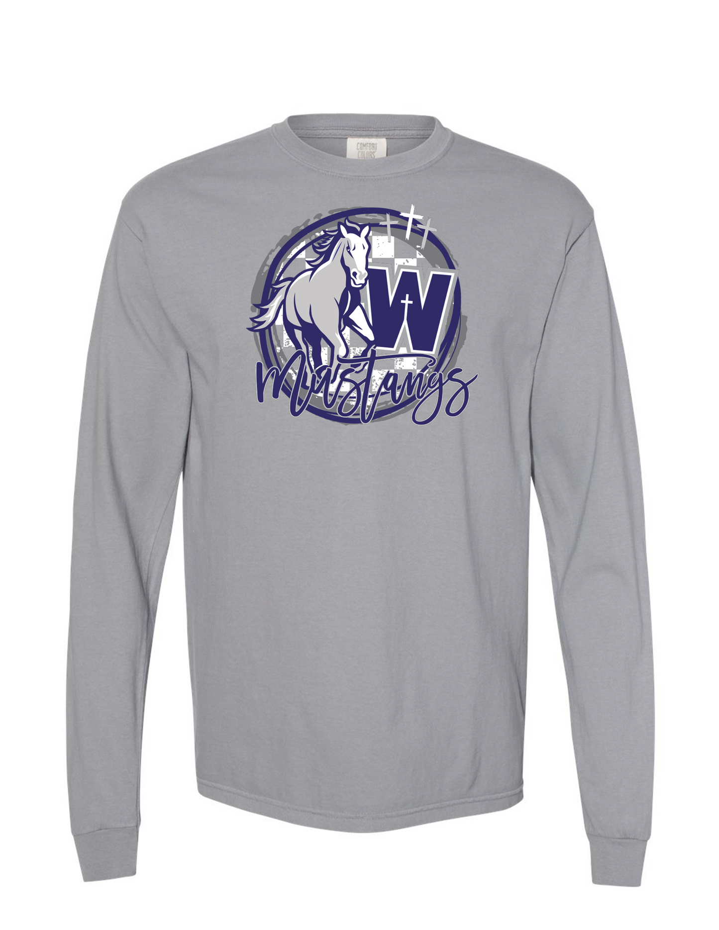 Mustang Circle Graphic Long Sleeve - Youth and Adult - Comfort Colors -Grape, Granite, Pepper