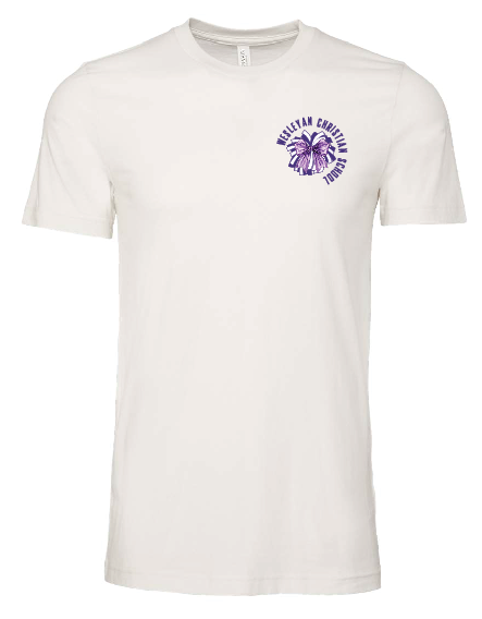 Cheer Bows Adult T-shirts - Team Purple and Vintage White Colors - BELLA+CANVAS 3001