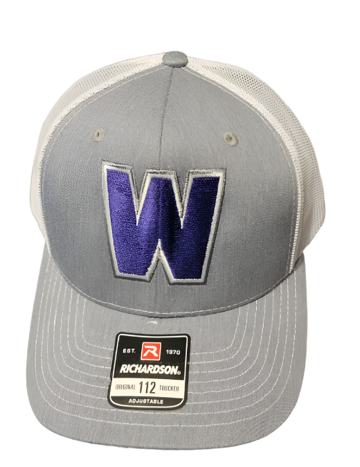 Purple W on Grey/White mesh back Richardson 112 cap
