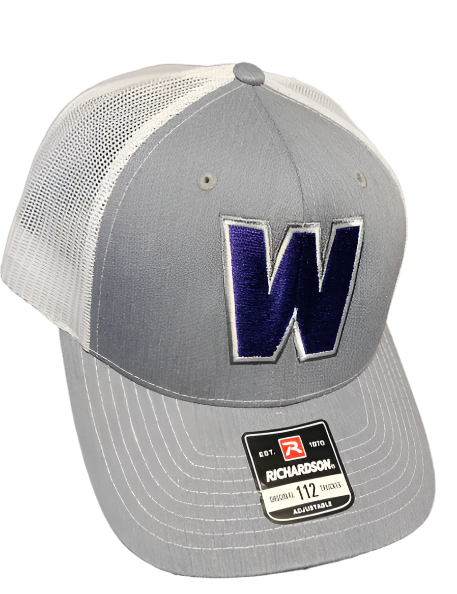 Purple W on Grey/White mesh back Richardson 112 cap