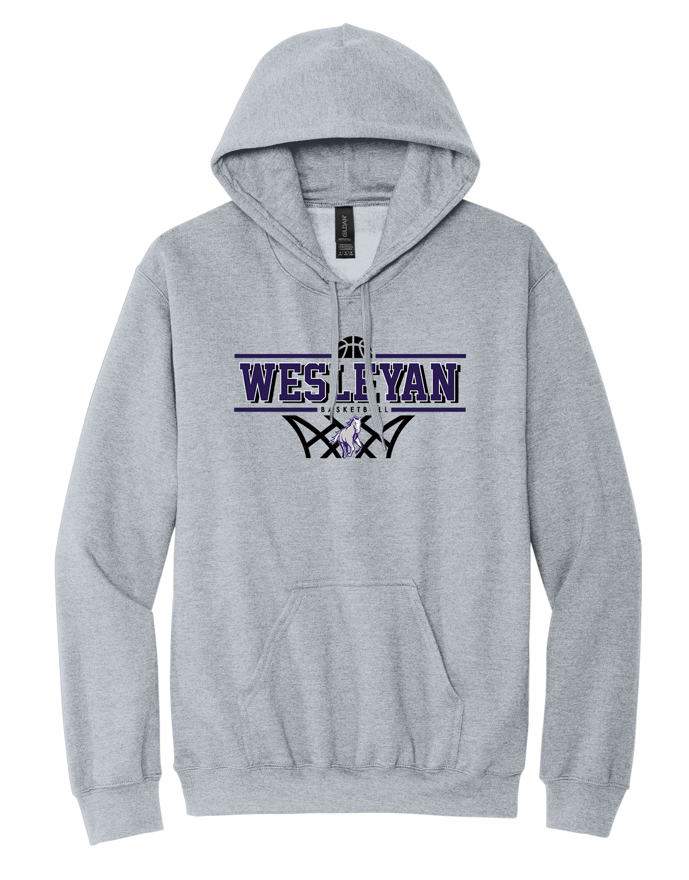 Wesleyan Basketball Sport Grey Hoodie - Gildan Soft style Pullover