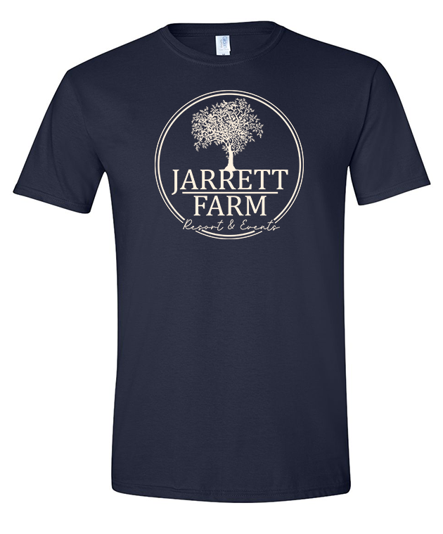 Jarrett Farm Circle Logo - Navy Gildan Soft style shirt