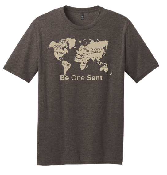 Be One Sent - Fundraiser for Spiritual Life - DM108 District® Perfect Blend® CVC Tee Heathered Brown