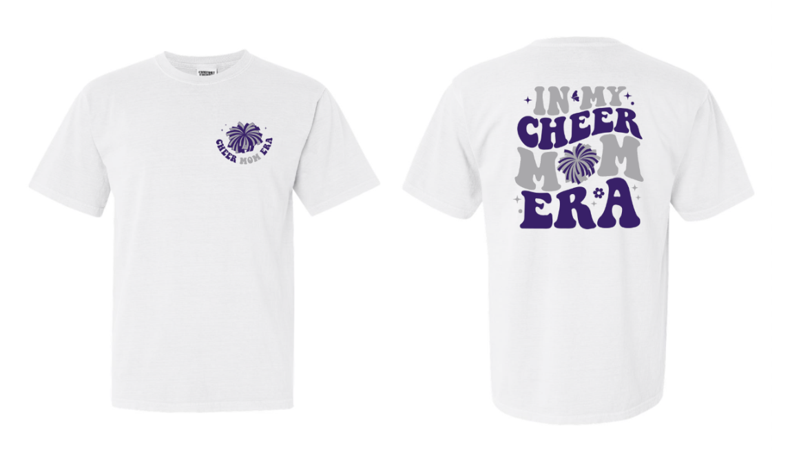 IN MY CHEER MOM ERA/COMFORT COLORS T-SHIRT, CREWNECK SWEATSHIRT OR HOODIE