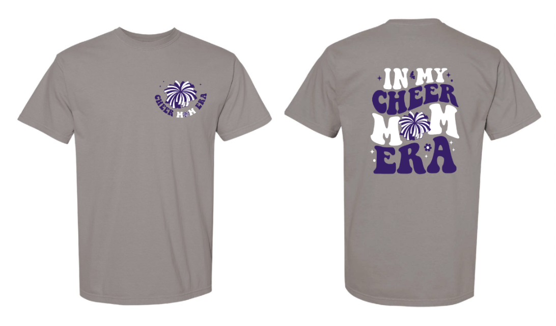 IN MY CHEER MOM ERA/COMFORT COLORS T-SHIRT, CREWNECK SWEATSHIRT OR HOODIE
