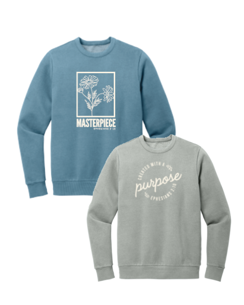 Masterpiece and Purpose Fleece Crew neck - Dusk Blue and Gusty Grey - Adult size