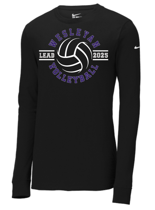 Wesleyan Volleyball Lead 2025 - Nike Dri-FIT Cotton/Poly Long Sleeve Tee Black - NKBQ5230
