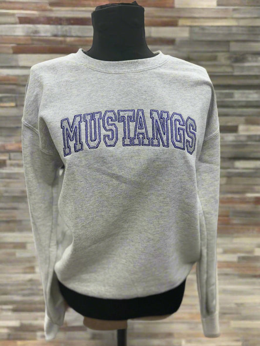 Embroidery MUSTANGS with silver glitter on Ash Crewneck