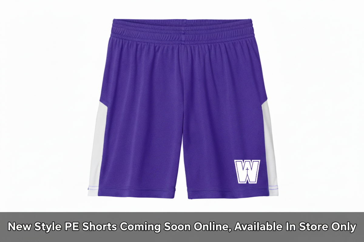 NEW STYLE - Available in store only

Purple athletic shorts with white side panels and a white outlined 'W' logo on the lower left leg.