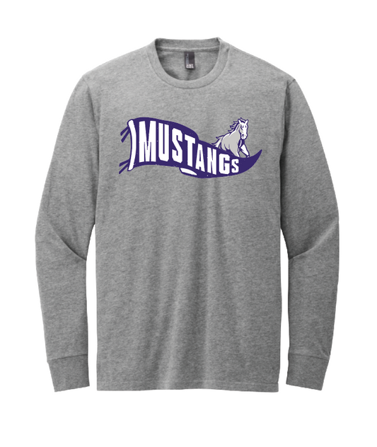 Mustangs Flag Grey Frost Long Sleeve Shirt - Youth and Adult sizes - DT109 and DT132Y District