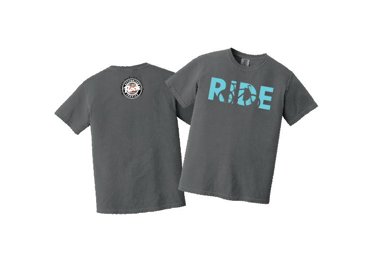 RIDE Bike Grey Comfort Colors T-shirts - Adult and Youth sizes - Olivia Richardson Fundraiser Shirt - 1717 9013