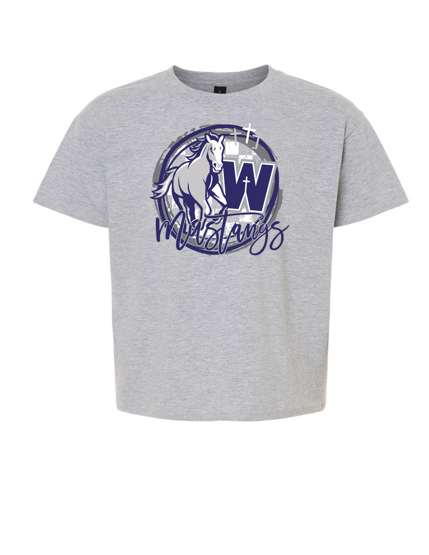 Mustang Circle Graphic T-shirt - Adult and Youth - Grey and Light Grey - Gildan Soft Style T-shirt