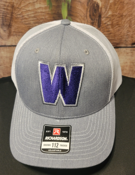 Purple W on Grey/White mesh back Richardson 112 cap