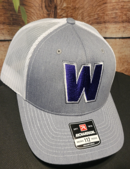 Purple W on Grey/White mesh back Richardson 112 cap