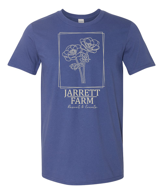 Jarrett Farm Flower Design - Metro Blue - Gildan Soft style shirt