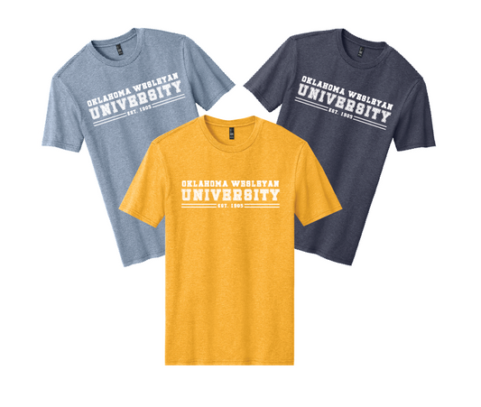 OKWU University Shirt - Gold Heather, Heather Navy, and Flint Blue Heather - District Perfect Blend CVC - DM108 (Copy)